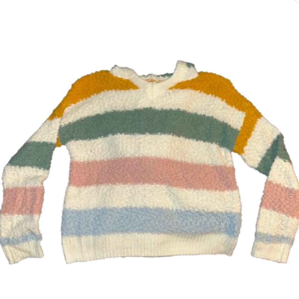 Jolie & Joy Girls Size Large (14) Pullover Hooded Popcorn Striped Sweater - Picture 1 of 8